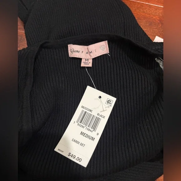 FAME NWT Two Pc Set Black Women's Cardigan & Top, Medium - Picture 4 of 6
